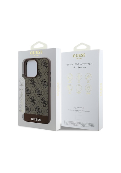 Apple Uyumlu iPhone 16 Pro Kılıf Guess Lisanslı Pu Deri Şerit Logo Dizaynlı Kapak Kahverengi