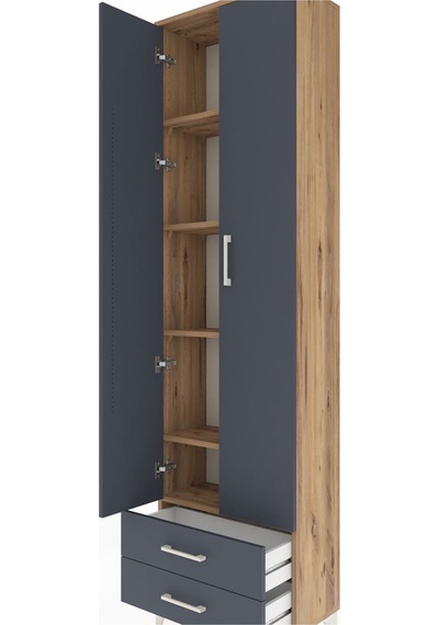 Arges Dolap 5 Raflı 2 Çekmeceli 2 Kapaklı 60x30x221 Çam-antrasit Çam