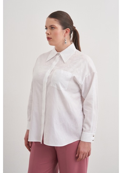 Aker Jakar Desenli Cotton Gömlek Beyaz Beyaz