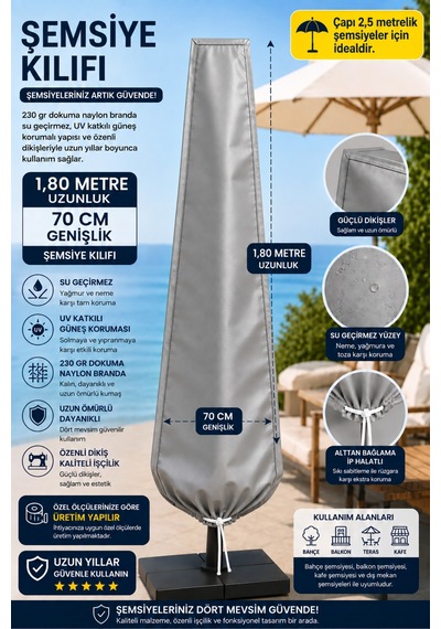 Şemsiye Kılıfı Su Geçirmez 230 Gr Dokuma Naylon Branda Uv Korumalı Çap 2,5 Metre Şemsiyeler İçin Bahçe Şemsiye Koruyucu Gri Şemsiye Kılıfı Su Geçirmez 230 Gr Dokuma Naylon Branda Uv Korumalı Çap 2,5 Metre Şemsiyeler İçin Bahçe Şemsiye Koruyucu Gri