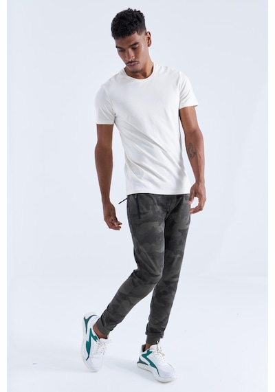Tommy Life Haki Kamuflaj Desenli Dar Kalıp Jogger Erkek Eşofman Alt - 84754 Haki