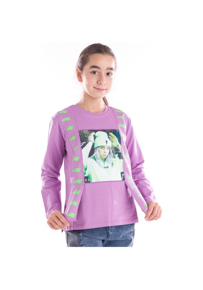 İrem Çocuk Giyim Kız Çocuk Önü Kız Resim Baskılı Lila Renk Sweatshirt Lila