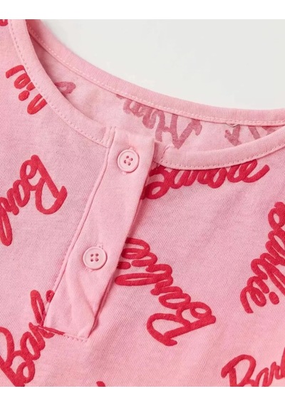 Veraura Lifestyle 6/14 Yaş Yazı Baskılı Pamuk Penye Çocuk Pijama Takımı Pembe