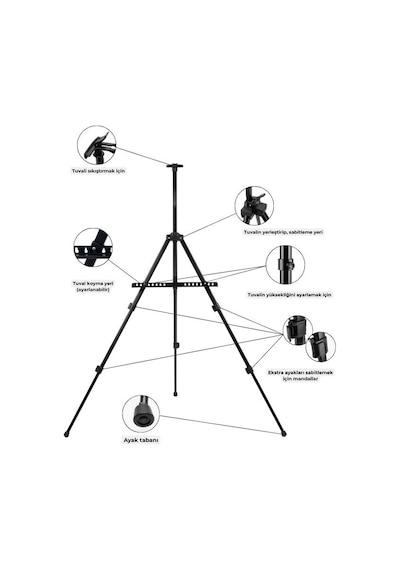 Katlanabilir Metal Tripod Şövale - Ayarlanabilir, Taşıma Çantalı, Siyah