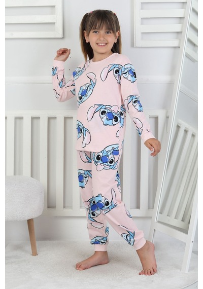 Cute Monster Desenli Kız Çocuk Pijama Takımı Pembe