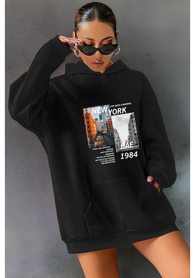 Startmore Urban Cıty Baskılı Kapişonlu Sweatshırt Siyah