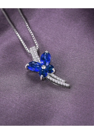 Brezza Lusso Jewelry Safir Taşlı Işıltılı Diamond Fiyonk Kelebek Kadın Gümüş Kolye 45 CM 45 CM