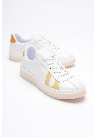 Mubiano Kadın Hakiki Deri Beyaz Limon Portakal Spor Ayakkabı Sneakers Casper Siyah