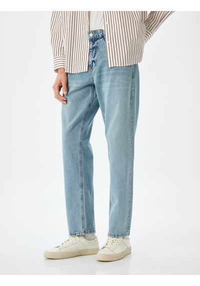 Koton Vintage Straight Kot Pantolon Cep Detaylı Pamuklu Orta İndigo 5sam40021ıd İndigo