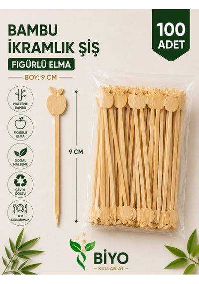 Sunum Çubuğu İkramlık Şiş Elma Figürlü 100 Adet