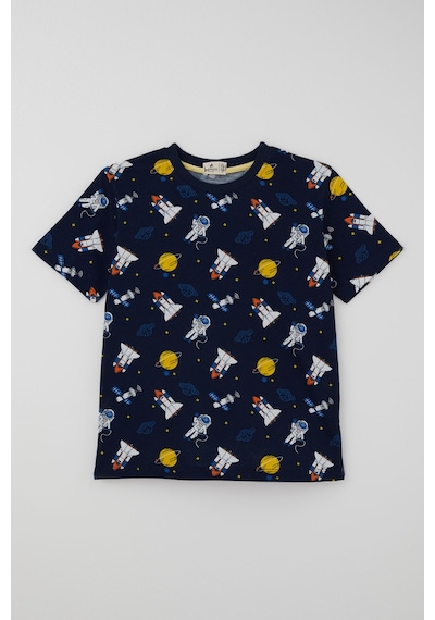 Paty Kıds Erkek Çocuk Pijama Takımı Kısa Kollu Uzay Temalı Astronot Desenli 8-12 Yaş, Lacivert