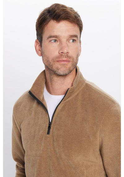 Tudors Unisex Standart Fit Anti-pilling Tüylenme Yapmayan Soğuk Geçirmez Haki Bato Yaka Polar Sweatshirt-30141 Haki