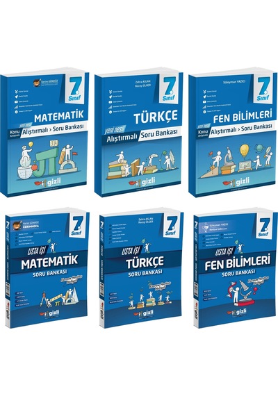 Gizli 2025 7. Sınıf Matematik + Türkçe + Fen Alıştırmalı + Usta İşi Soru Bankası Seti 6 Kitap Güncel Müfredat