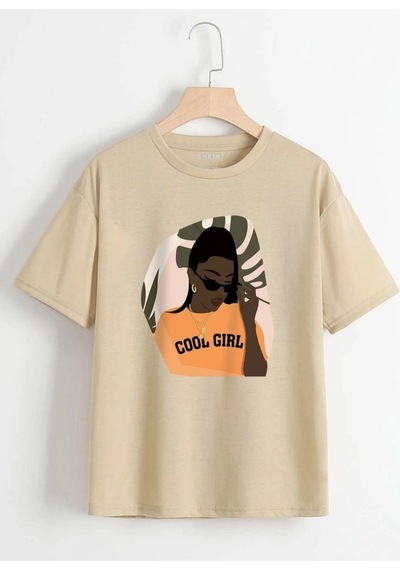 Flood Of Style Kadın Bej Cool Gırl Oversize Bisiklet Yaka Tshirt