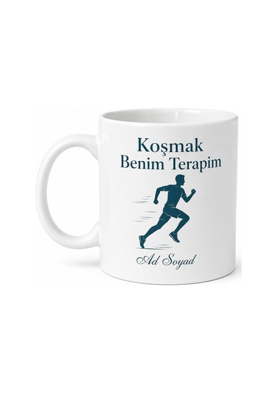 Koşmak Benim Terapim Yazılı İngilizce Kahve Kupası Hediye Beyaz