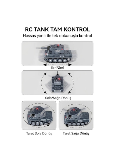 1:64 Rc Mini Tank Seti - Kızılötesi Savaş Özellikli 2'li Sesli Ve Işıklı Uzaktan Kumandalı Tank