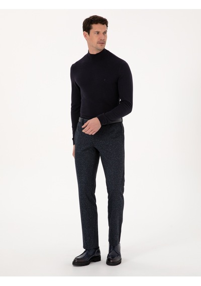 Cacharel Lacivert Slim Fit Pamuk Karışımlı Yarım Balıkçı Yaka Basic Triko Kazak
