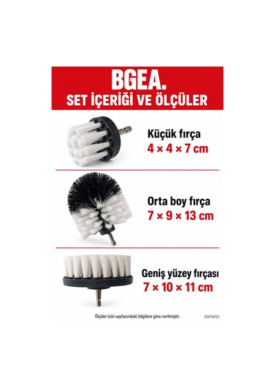 Bgea Premium Fırça Seti-matkap Ucu Fırça Seti 3 Parça Beyaz