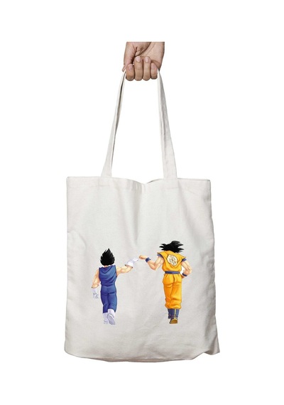 Art Hediye Songoku & Vegetta İki Tarafı Kalıcı Baskılı Yıkanabilir Okul Plaj Omuz Bez Çantası Çok Renkli
