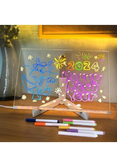 Schulzz Led Işıklı Silinebilir Boyama Ve Çizim Tahtası 7 Adet Kalem Hediyeli 30 x 20 CM Beyaz