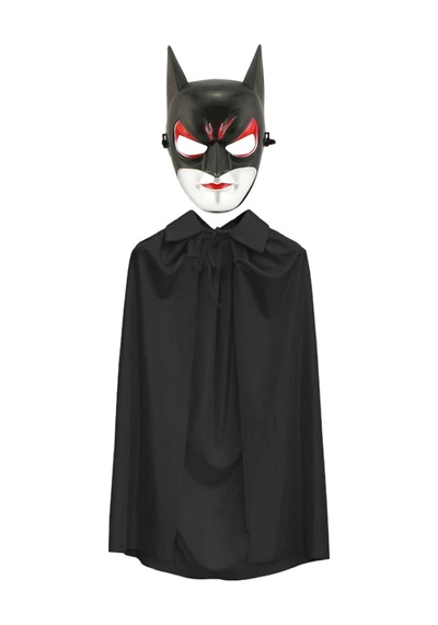 Batman Maskesi Cat Woman Ve Batman Pelerini 90 Cm Siyah Renk Set Yetişkin