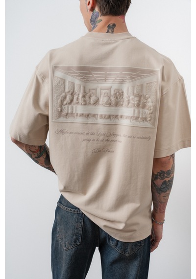 Respire Erkek Da Vinci The Last Supper Baskılı Oversize T-shirt Bej