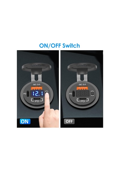 Mellifera Bir Usb Type-a Ve Bir Usb Type-c Şarj Cihazı Voltmetreli - On-off Anahtarlı - Mavi Işıklı