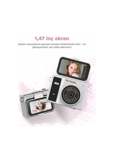 Mini Dijital Kamera 2k Flip Ekranlı Selfie Video Vlog Kamerası Cmr46 Siyah Siyah