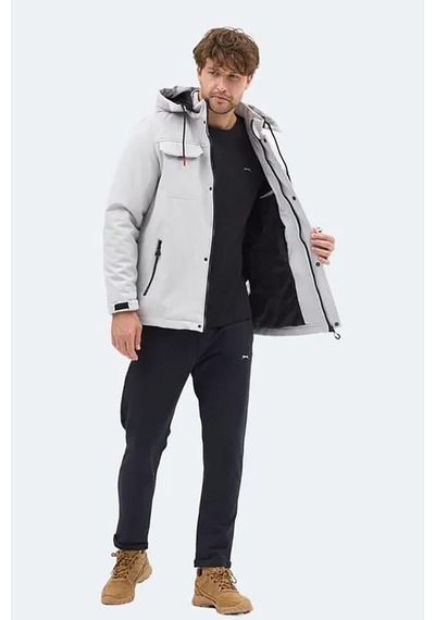 Slazenger Gleam Erkek Kapüşonlu Taş Gri Mont & Kaban Çok Renkli
