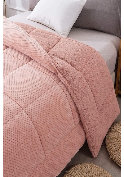 Ultra Yumuşak Çift Taraflı Wellsoft Peluş Yorgan Çift Kişilik Yıkanabilir 200x220 Cm Pudra Pudra