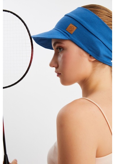 Butikgiz Kadın Uv Korumalı Katlanabilir Üstü Açık Yumuşak Siperli %100 Pamuklu Penye Tenis Vizör Şapka İ Ndigo