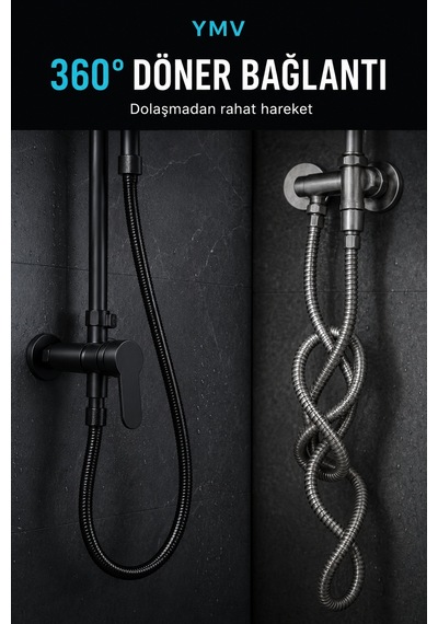 Ymv 150 Cm Siyah Pvc Duş Hortumu Esnek Dayanıklı Banyo Duş Başlığı Spiral Hortum