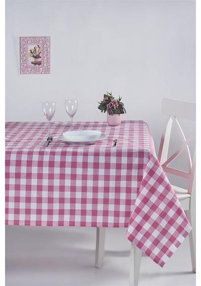 Kareli Masa Örtüsü Pembe