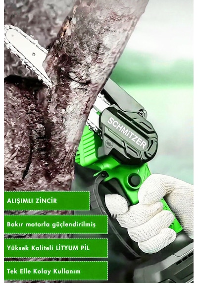 Schmitzer SCH-9108Y 21V Pro Metal Dişli Çift Akülü Çelik Şansuzan Şarjlı Dal Ağaç Budama Makinesi Testeresi