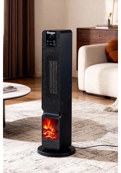 Hoogar German 2701 L Black Oled Şömineli Ekran Dijital Göstergeli Kule Tipi Seramik Hızlı Isıtıcı