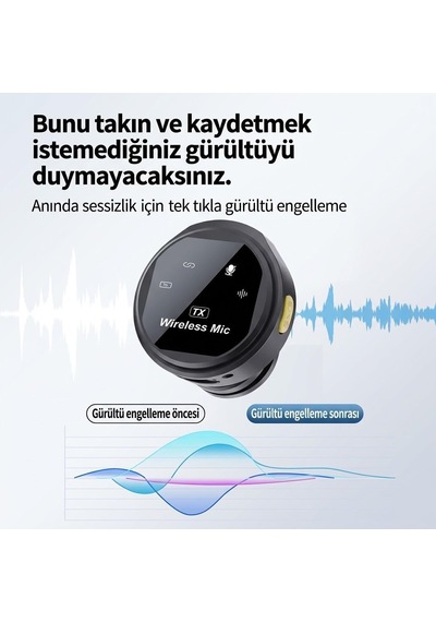 Bwc-04 2.4g Dijital Ekranlı İkili Kablosuz Yaka Mikrofonu - Type-c Alıcılı & Şarj Kutulu Yayıncı Mikrofon Seti