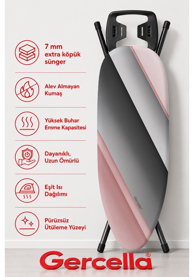 Hediyeli Elvis Battal Boy Xxl Beden 60x162 Cm Ütü Masası Kılıfı Pembe-gri