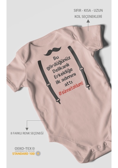 Erkekliğe İlk Adım Baskılı Bebek Zıbını Çıtçıtlı Body %100 Pamuk Kısa Kol Pastel Pembe