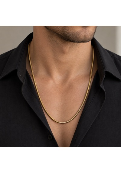 Yılan Zincir 60 Cm Zincir Paslanmaz Çelik Erkek Gold Renk Kolye Şık Ve Zamansız Tasarım Renkli