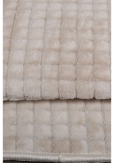 Kare Plus Krem Büyük Ebat 80x150 + 50x80 Cm 2'li Banyo Paspası Yıkanabilir Klozet Takımı Krem