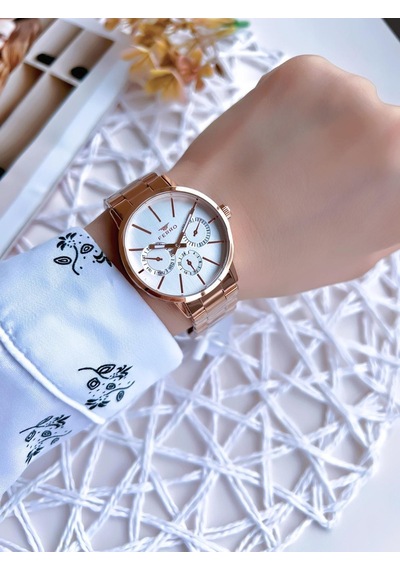 Ferro Rose Gold Renk İç Fonksiyonları Aktif 3 Atm Çelik Kordon Kadın Kol Saati Bf21072awt-c