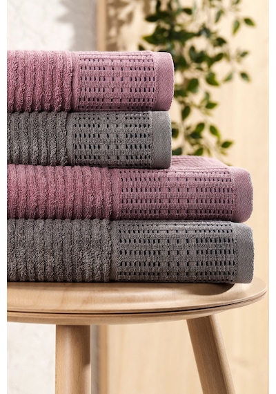 Eponj Home 4lü Havlu Seti Karaca Premium 50x85cm+90x160cm Mürdüm-antrasit Mürdüm-antrasit