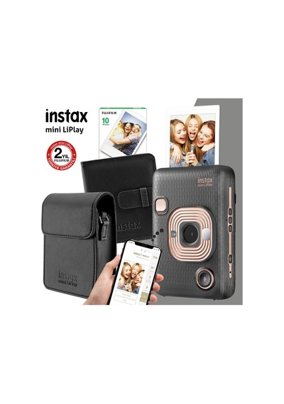 FujifilmInstax Mini Liplay Hybrid Elegant Black Fotoğraf Makinesi + 10'lu Film + Albüm + Deri Çanta 2 Siyah