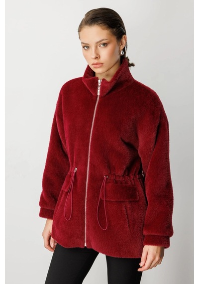 Ekol Kadın Fermuarlı Bordo Peluş Manto 06103 Bordo