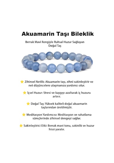 Doğaltaş Akuamarin Taşı Charm Bileklik Şık   Başarı Bilekliği Çok Renkli
