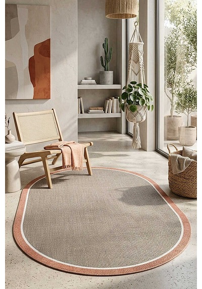 Natura Sisal Hasır Görünümlü Çift Bordürlü Oval Halı Ntr35 Turuncu