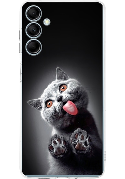 Samsung Galaxy M35 İle Uyumlu Kedi 2 Baskılı Kamera Korumalı Şeffaf Kılıf Şeffaf