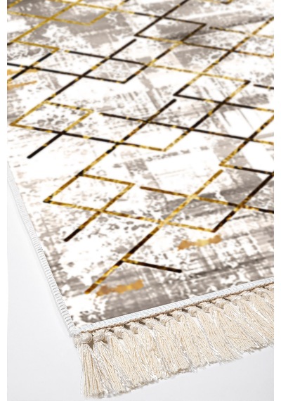 Dekoreko Kaymaz Taban Djt Salon Halısı Trend Saçaklı Modern M5026 Gold