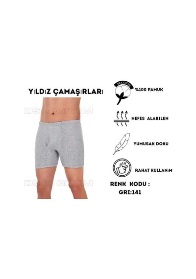 Yıldız Çamaşır 141 Erkek Süprem Paçalı Gri Boxer Tekli