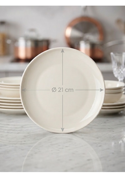 Tulu Porselen Marianna Semazen 21 Cm Pasta Tabağı Krem Sade Kırık Beyaz